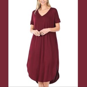 V-neck short sleeves round Hem Dress (M)